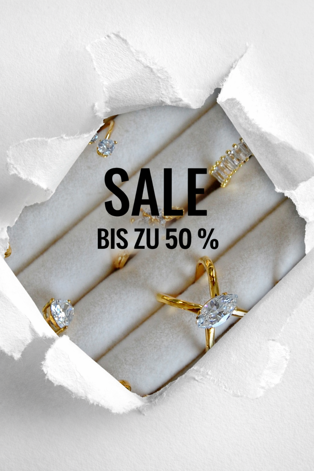 Exklusiver Schmuck-Sale mit 50% Rabatt auf Ringe, Ohrringe, Halsketten und Armbänder aus 14k vergoldetem Edelstahl .