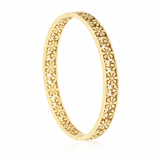 18K Gold Armreif aus Edelstahl mit Blumen-Design – wasserfest, feminin & elegant.