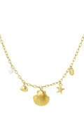 Goldene Summer Breeze Halskette mit großer Muschel und Seestern Anhänger, wasserfester Edelstahl Schmuck Hejschmuck.