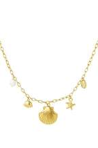 Goldene Summer Breeze Halskette mit großer Muschel und Seestern Anhänger, wasserfester Edelstahl Schmuck Hejschmuck.