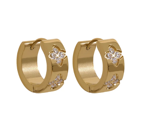 Mel Ohrringe aus Edelstahl, 18K vergoldet und mit funkelnden Zirkoniasteinen besetzt – elegante Accessoires für jeden Anlass.