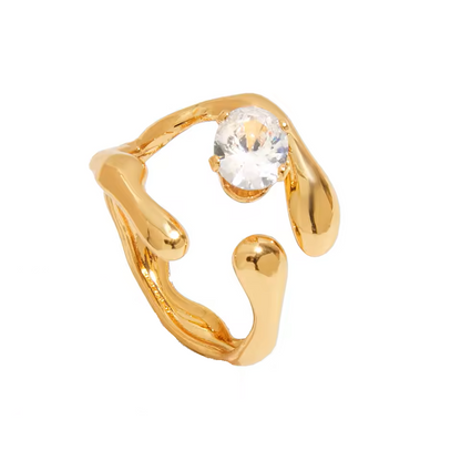 Gina Ring aus Edelstahl mit funkelndem Kristall und geschwungener Form, verstellbar