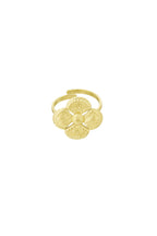 Goldener Liah Kleeblatt-Ring, verstellbarer Damenring aus 14k vergoldetem Edelstahl, wasserfester Boho-Schmuck Glücksbringer