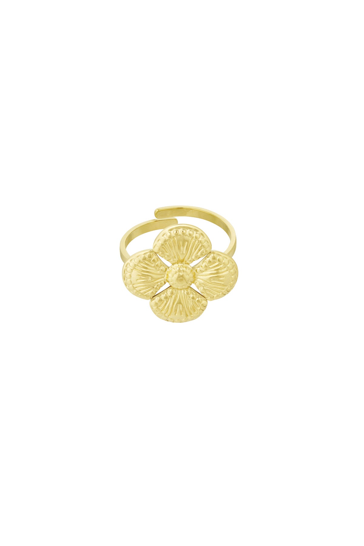Goldener Liah Kleeblatt-Ring, verstellbarer Damenring aus 14k vergoldetem Edelstahl, wasserfester Boho-Schmuck Glücksbringer