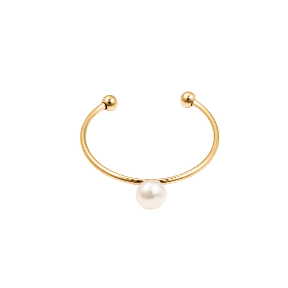 Minimalistischer Pearl Ring Gold, verstellbarer Damenring aus 14k vergoldetem Edelstahl mit weißer Perle, wasserfester Boho-Schmuck
