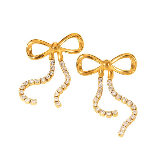 Schleife Damen Ohrringe-Ohrstecker aus Edelstahl mit 18K Vergoldung
