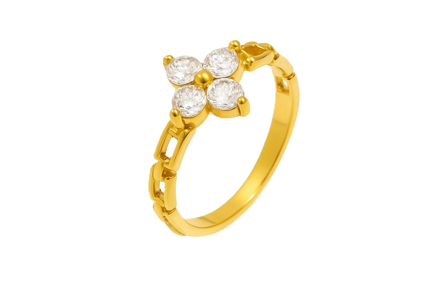 Funkelnder Damenring in Gold mit feiner Zirkonia-Blüte – stilvoll, feminin und modern, perfekt als Geschenk oder Statement.