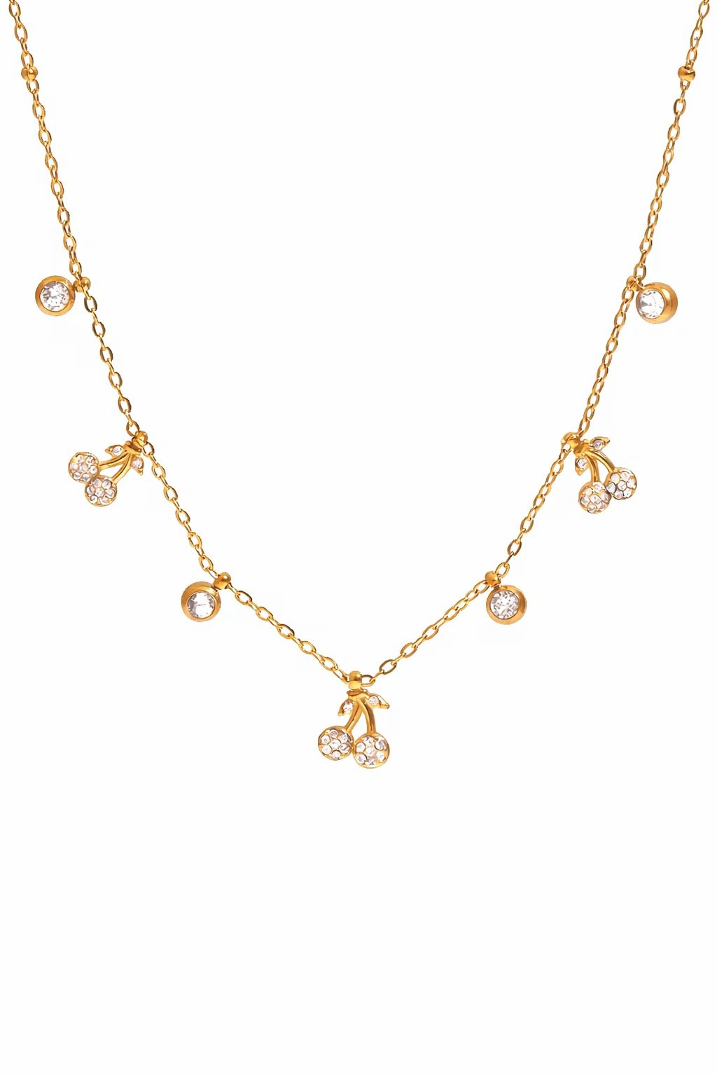 18k vergoldete Cherry Blossom Halskette aus Edelstahl mit funkelnden Zirkonia-Steinen in der Kirschblüte.