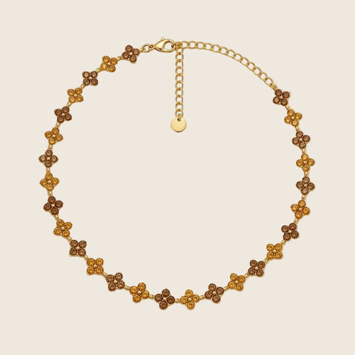 Crystal Bloom Halskette aus 14k vergoldetem Edelstahl mit braunen Zirkonia-Kristallen im Blütenmuster.