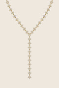 Crystal Blossom Y-Halskette aus 14k vergoldetem Edelstahl mit Zirkonia-Blüten und 11 cm Anhänger.