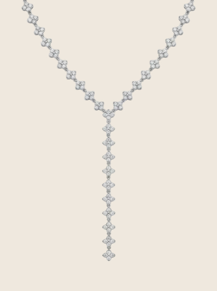 Crystal Blossom Y-Halskette aus silbernem Edelstahl mit durchgehendem Zirkonia-Besatz.