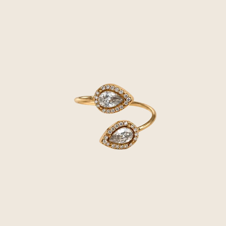Verstellbarer Crystal Drop Ring 14k vergoldet aus 316L Edelstahl mit Tropfen-Zirkonia