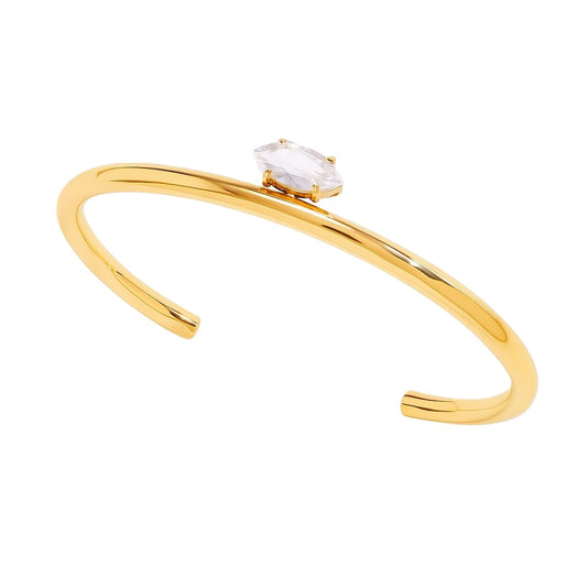 Cuff Damen Armreif mit Zirkonia Stein aus Edelstahl und vergoldet