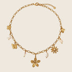 Dalia Charm Kette Gold aus 316L Edelstahl mit Perlen und Blumenanhängern