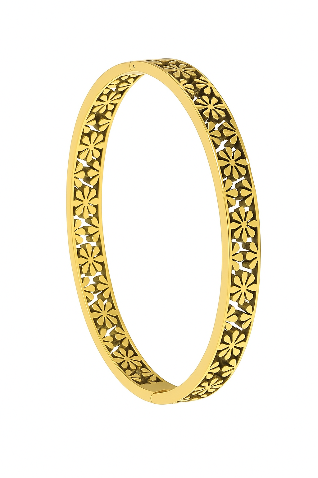 18K Gold Bangle Armreif aus Edelstahl mit Blumen-Design – wasserfest, feminin & elegant.