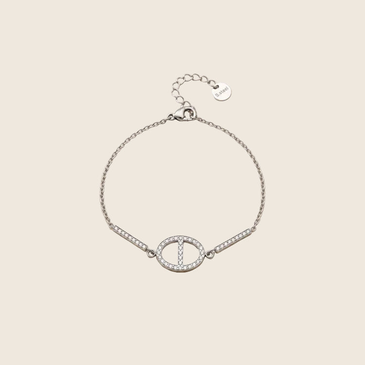Dolce Armband in Silber mit ovalem Pavé-Glied, zwei Zirkonia-Stäben und Verlängerungskette