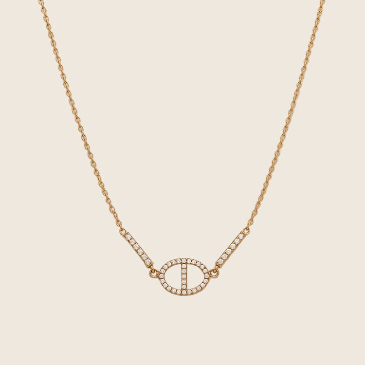 Dolce Halskette in Gold mit ovalem Pavé-Glied und zwei Zirkonia-Stäben