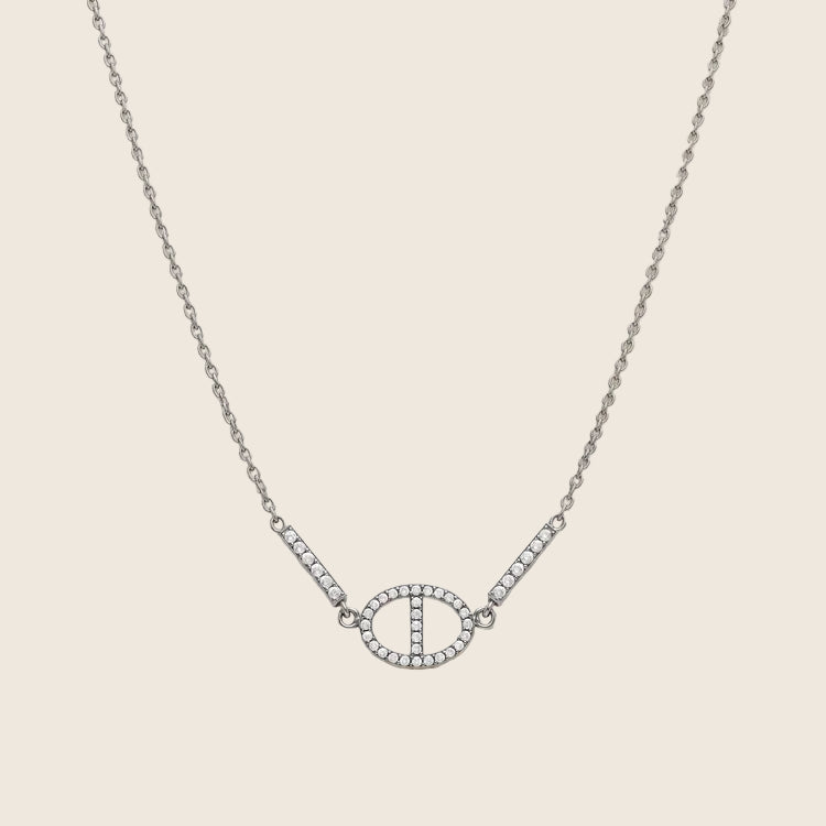 Dolce Halskette in Silber mit ovalem Pavé-Glied und zwei Zirkonia-Stäben
