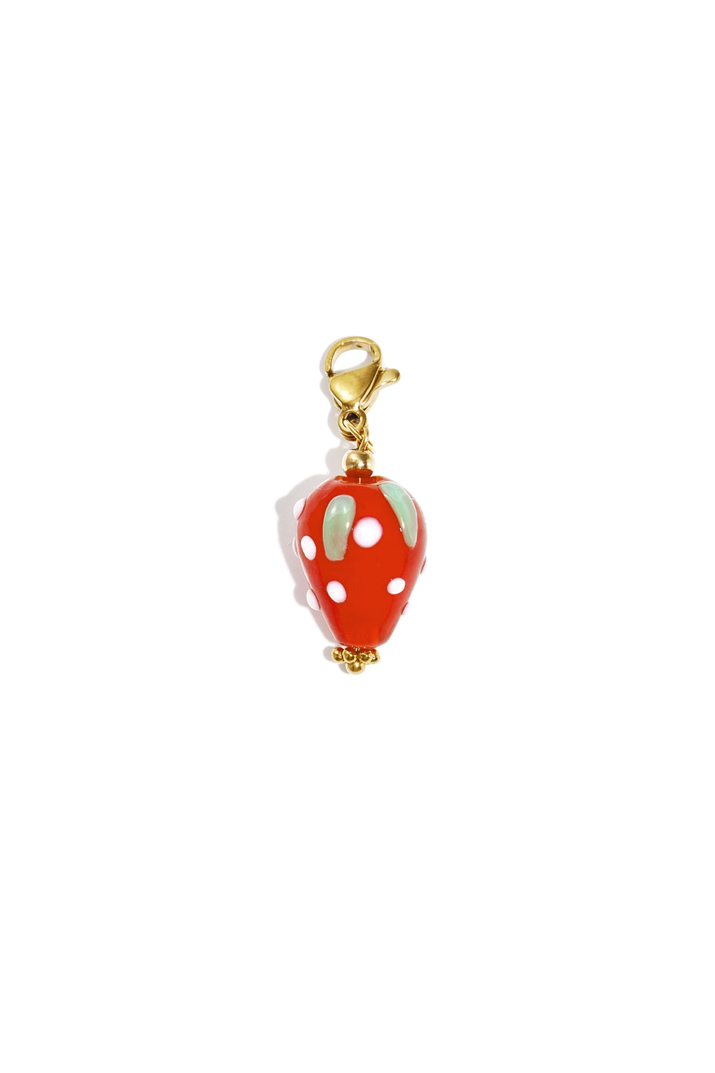 Fragolita Erdbeere Charm von hejschmuck aus rotem Glas und Edelstahl mit weißen Punkten