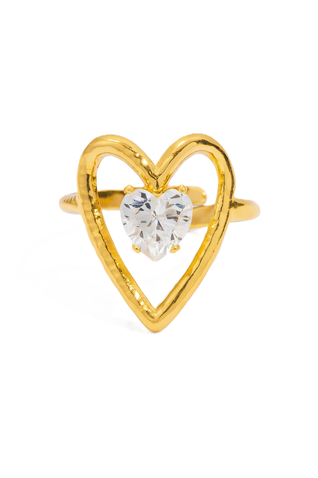 18K vergoldeter Goldring aus Edelstahl mit herzförmigem Design und funkelndem Stein