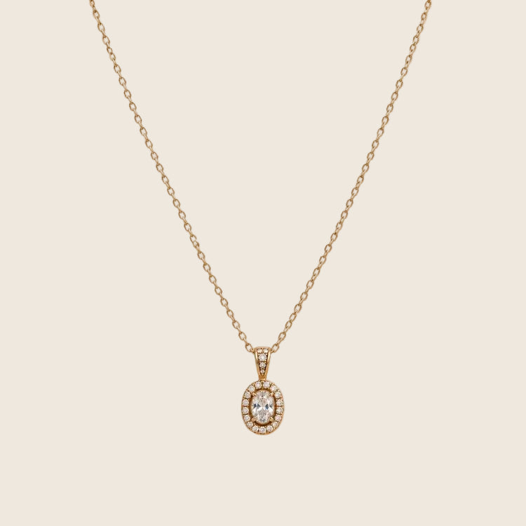 Halo Luxe Halskette in Gold, Edelstahl 14k vergoldet, mit ovalem Zirkonia-Anhänger