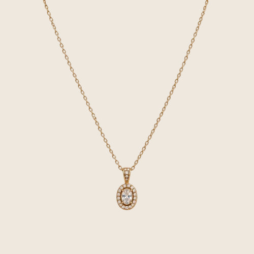 Halo Luxe Halskette in Gold, Edelstahl 14k vergoldet, mit ovalem Zirkonia-Anhänger