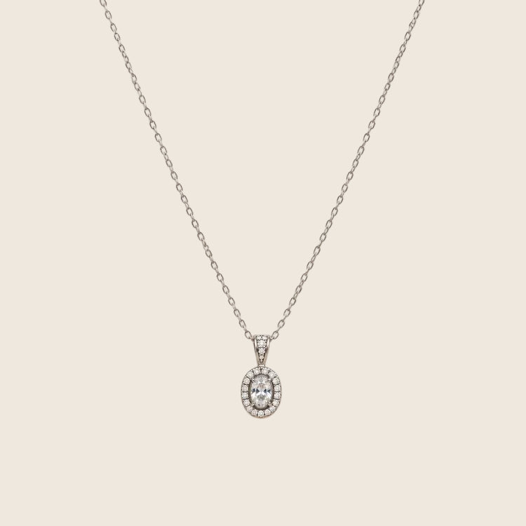 Halo Luxe Halskette in Silber, Edelstahl, mit ovalem Zirkonia-Anhänger