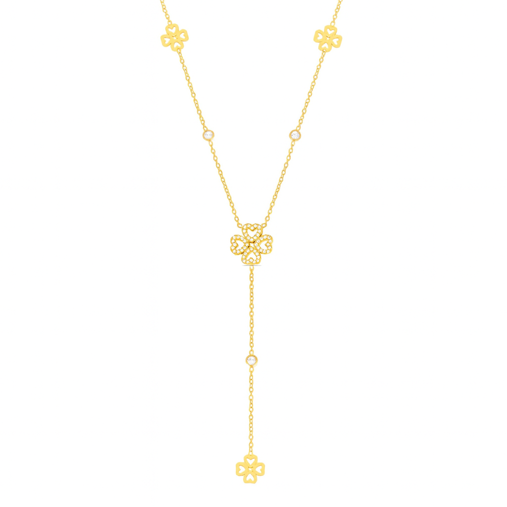 KARLA Y-Herz-Kleeblattkette aus hochwertigem Material, eleganter Y-Necklace mit Herz-Kleeblatt-Anhänger, romantischer Schmuck für Alltag und besondere Anlässe.