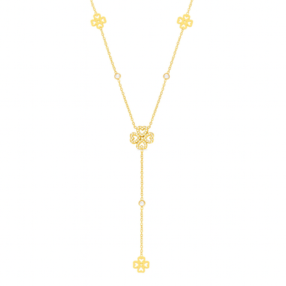 KARLA Y-Herz-Kleeblattkette aus hochwertigem Material, eleganter Y-Necklace mit Herz-Kleeblatt-Anhänger, romantischer Schmuck für Alltag und besondere Anlässe.