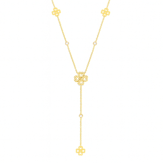 KARLA Y-Herz-Kleeblattkette aus hochwertigem Material, eleganter Y-Necklace mit Herz-Kleeblatt-Anhänger, romantischer Schmuck für Alltag und besondere Anlässe.