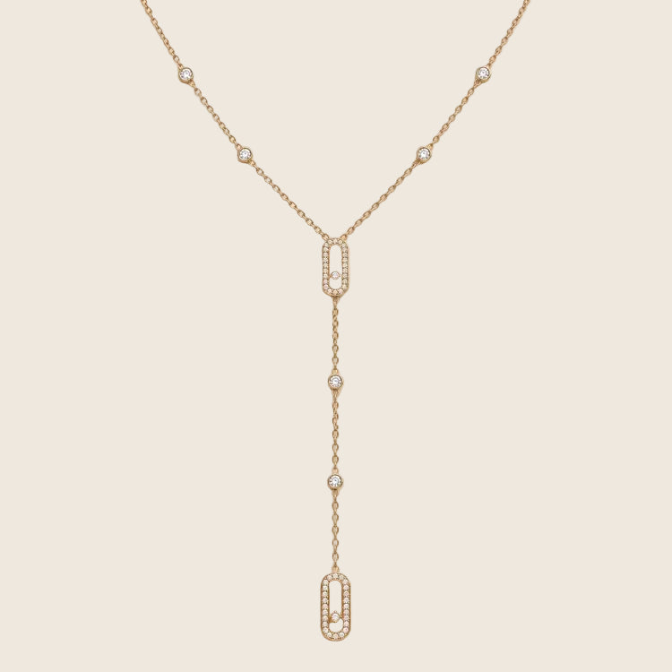 Maribel Y-Halskette in Gold mit Zirkonia-Gliedern und gefassten Steinen, Edelstahl 14k vergoldet