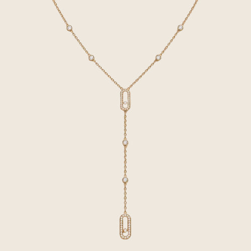 Maribel Y-Halskette in Gold mit Zirkonia-Gliedern und gefassten Steinen, Edelstahl 14k vergoldet