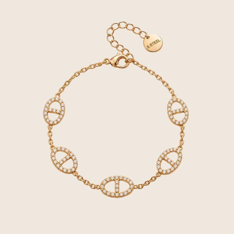 Marine Pavé Armband 14k vergoldet aus Edelstahl mit Zirkonia-Gliedern