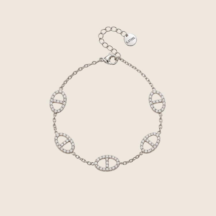 Marine Pavé Armband in Silber aus Edelstahl mit Zirkonia-Besatz
