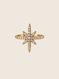 Nahaufnahme des Northern Star Pavé Rings in Gold mit funkelnden Zirkonia-Kristallen auf Naturstein.