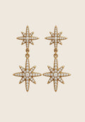 Polar Star Ohrringe von hejschmuck aus vergoldetem Edelstahl mit zwei funkelnden Nordstern-Elementen und Pavé-Zirkonia.