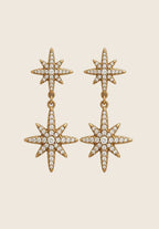 Polar Star Ohrringe von hejschmuck aus vergoldetem Edelstahl mit zwei funkelnden Nordstern-Elementen und Pavé-Zirkonia.