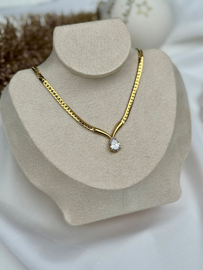 Elegante Schlangen-Halskette mit Tropfen-Zirkoniastein, 18K vergoldet, Edelstahl