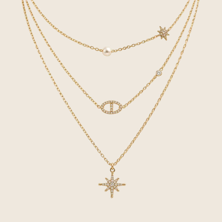 Soline 3-in-1 Layering Halskette 14k vergoldet aus 316L Edelstahl mit Sternenanhänger und Zirkonia