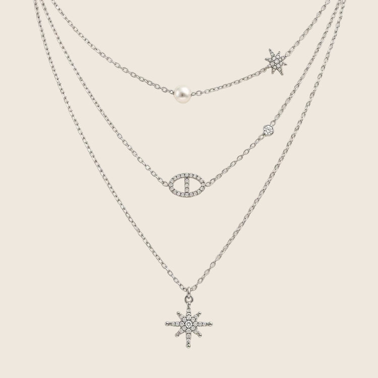 Soline 3-in-1 Layering Halskette Silber aus 316L Edelstahl mit Stern und Zirkonia