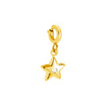 Kleiner goldener Stern-Charm Anhänger aus 14k vergoldetem Edelstahl mit zentralem Zirkonia-Stein und Klickverschluss vor weißem Hintergrund.