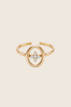 Talia Ring in Gold mit ovalem Rahmen und Zirkonia-Blüte aus fünf Steinen
