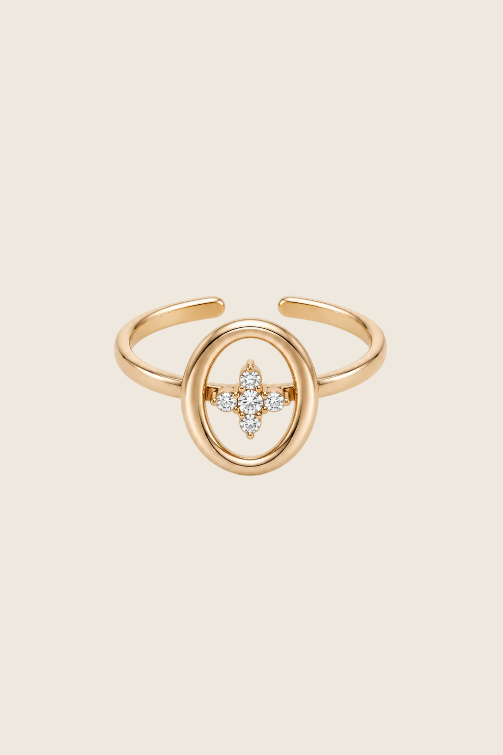 Talia Ring in Gold mit ovalem Rahmen und Zirkonia-Blüte aus fünf Steinen