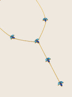 Theresa Y-Halskette aus 14k vergoldetem Edelstahl mit blauen Marquise-Zirkonia-Kristallen.