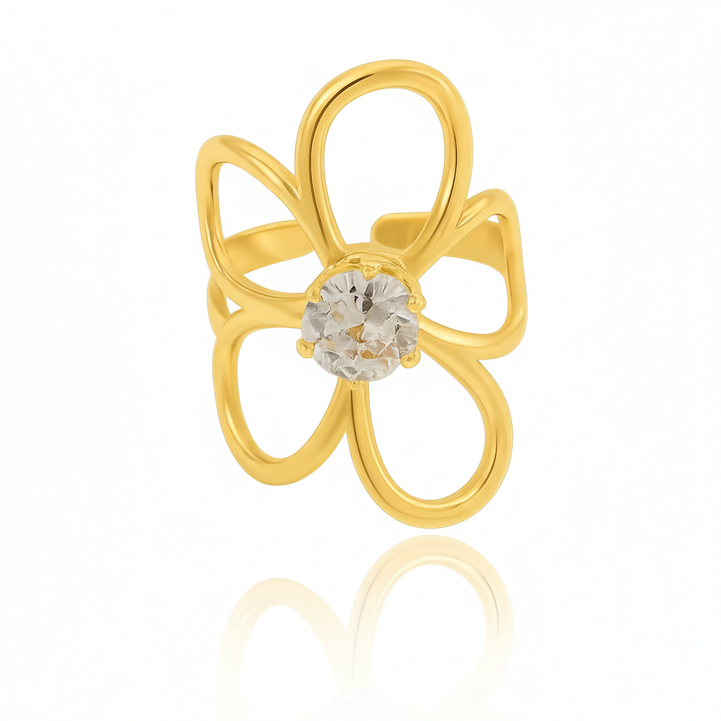 FIORE Ring verstellbar aus 18k vergoldetem Edelstahl in Blumen-Form mit funkelndem Zirkonia-Kristall in der Mitte.